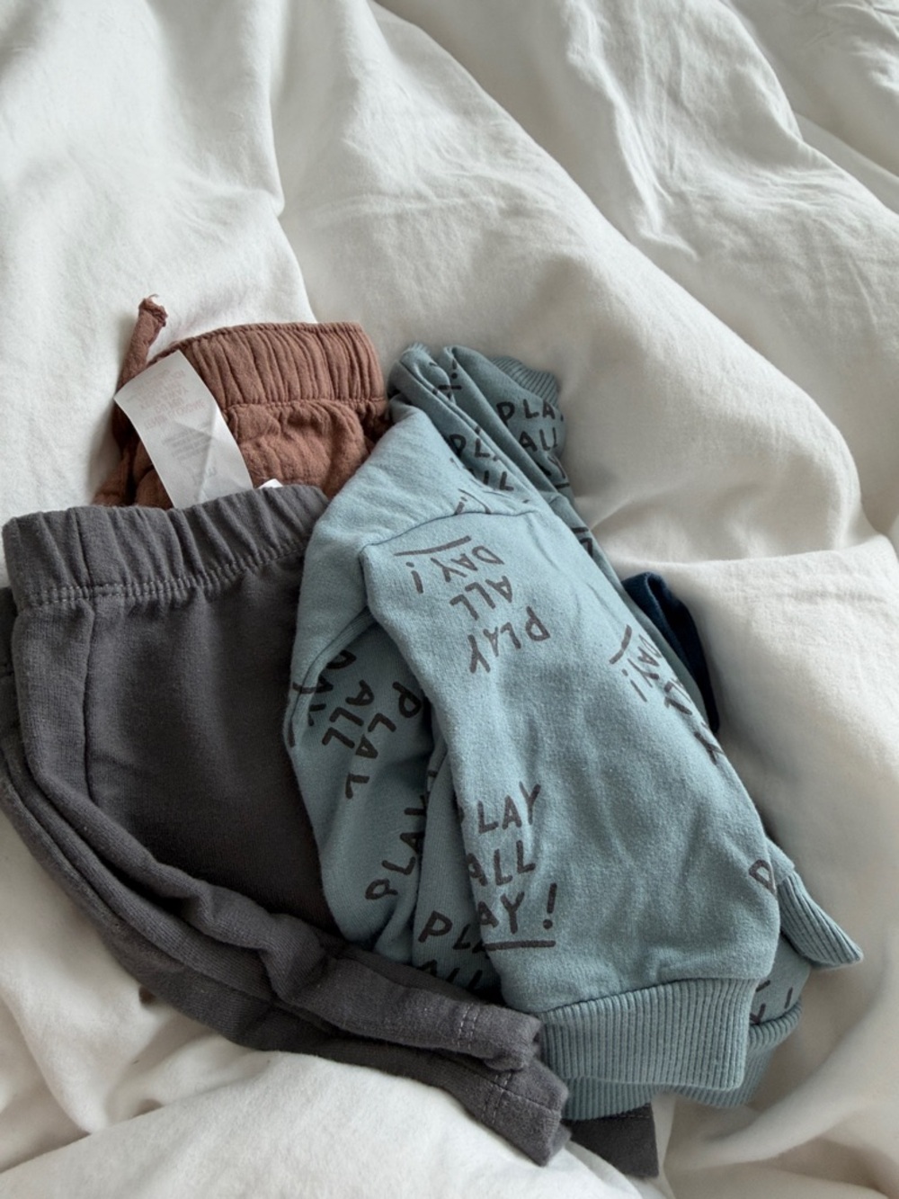 Kids Play-All-Day Knit Bottoms - Blue, Gray, Brown